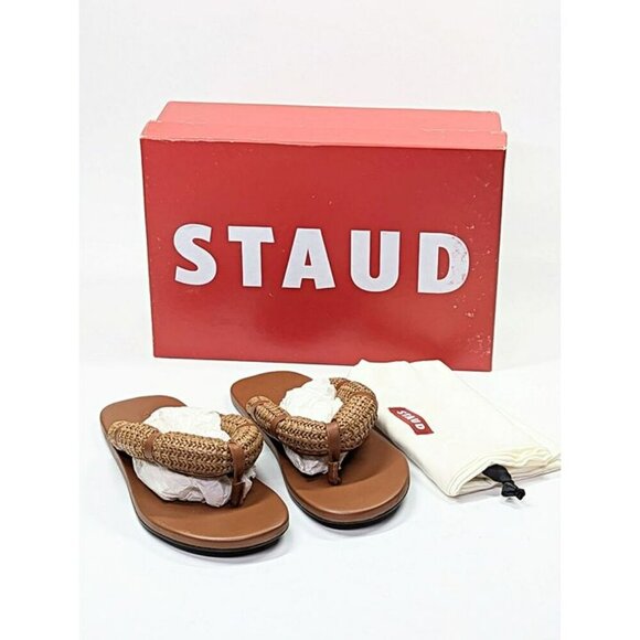 STAUD Women's Raffia Sierra Thong Sandals in Tan Size 37 (MSRP $250) - Picture 3 of 10